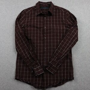 Perry Ellis Shirt Mens Small Business Casual Button Up Red Plaid Long Sleeve